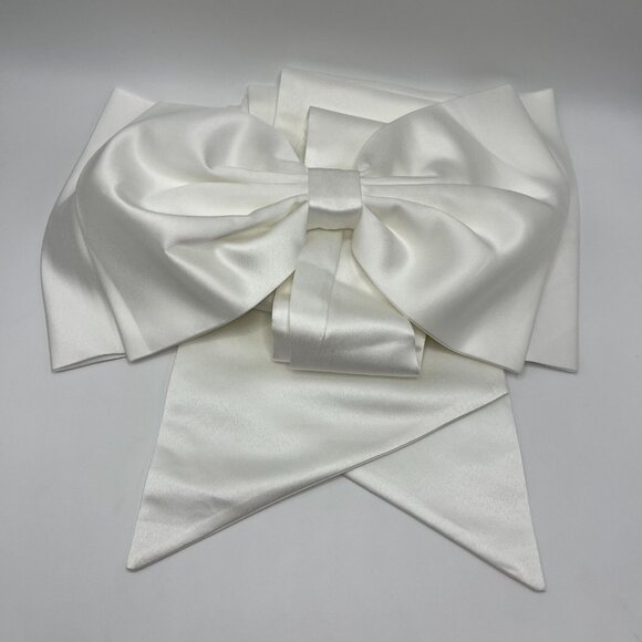 White Satin Large Bow Floor-Length Bow Sash, Wedding Dress Embellishment - Picture 3 of 5